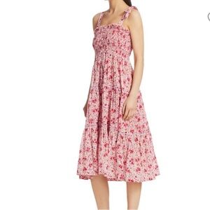 Poupette St Barth Triny Smocked Midi Dress Size XS Women Floral Smocked Tiered